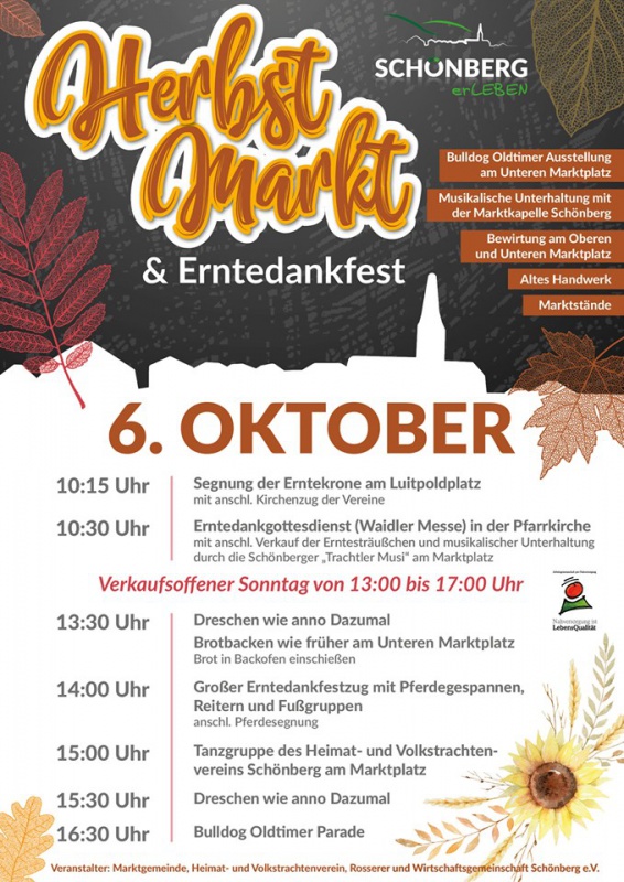 Flyer/Grafik zum Event: Herbstmarkt & Erntedankfest Schönberg 2019 am So., 06.10.2019 von 10:15 bis 17:00 Uhr