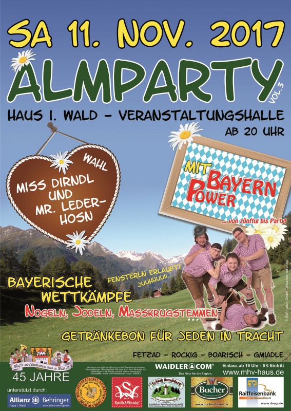 Flyer/Grafik zum Event: Almparty VOL. 3 am Sa., 11.11.2017 ab 20:00 Uhr