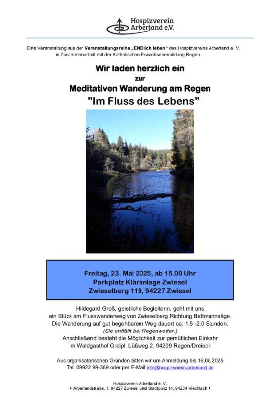 Flyer/Grafik zum Event: Meditative Wanderung am Flusswanderweg am Fr., 23.05.2025 ab 15:00 Uhr
