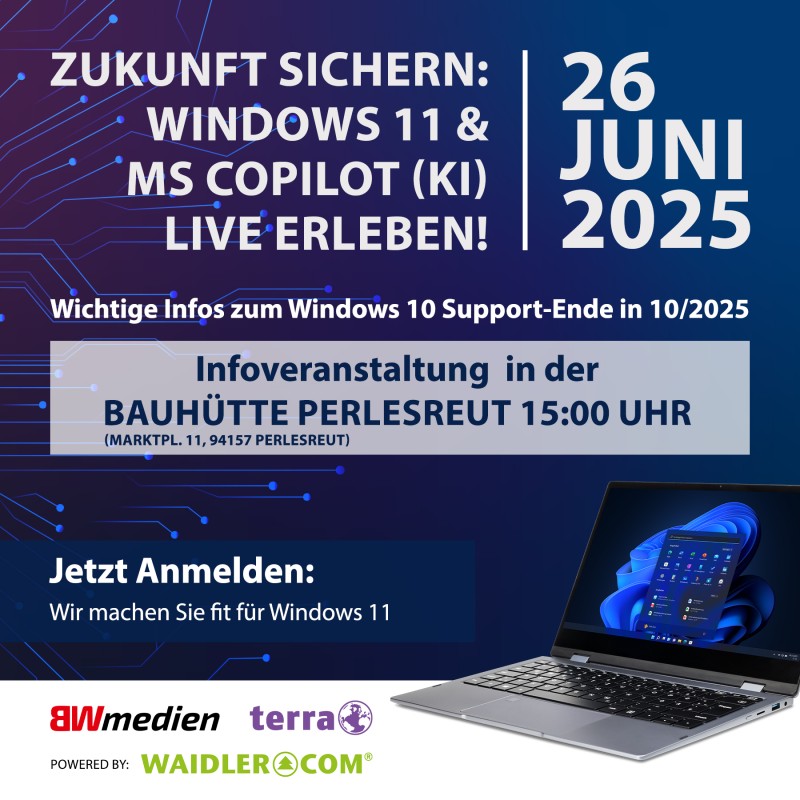 Flyer/Grafik zum Event: Infoveranstaltung: Windows 11 & MS Copilot (KI) live erleben! am Do., 26.06.2025 ab 15:00 Uhr