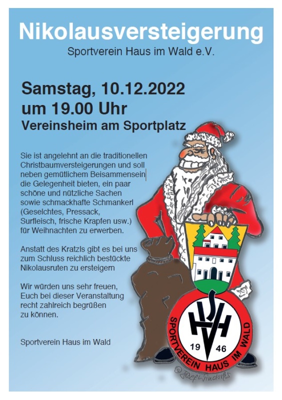 Flyer/Grafik zum Event: Nikolausversteigerung am Sa., 10.12.2022 ab 19:00 Uhr