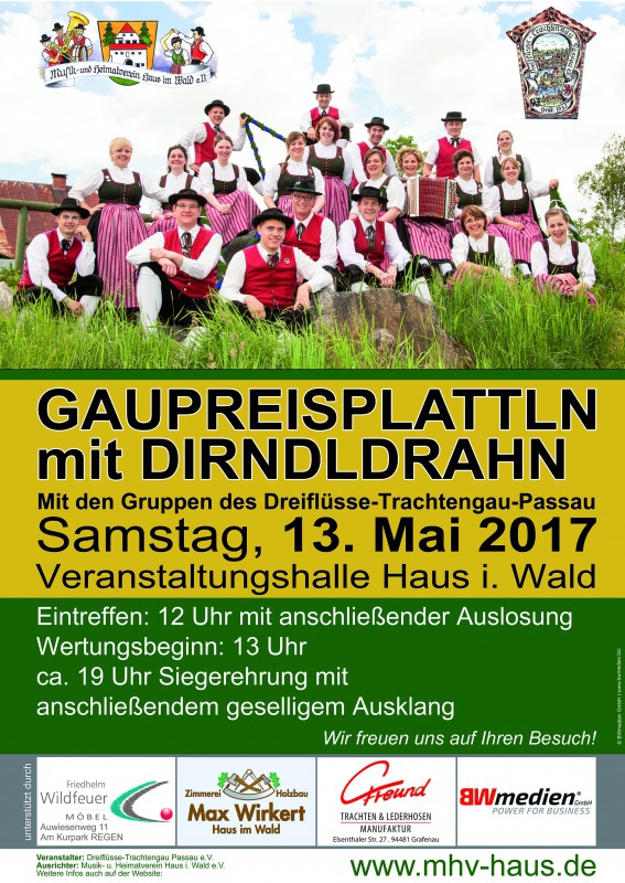 Flyer/Grafik zum Event: Gaupreisplattln mit Dirndldrahn am Sa., 13.05.2017 von 11:30 bis 20:00 Uhr