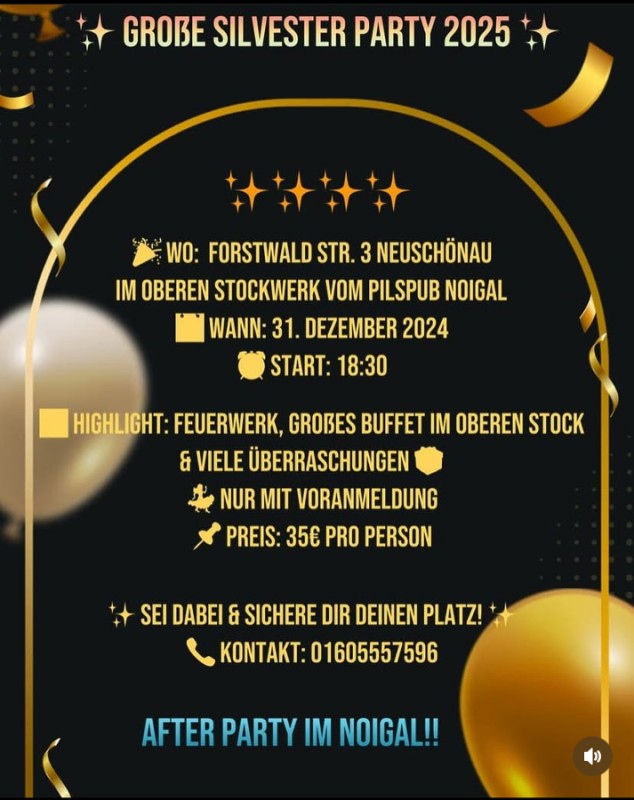 Flyer/Grafik zum Event: Silvester- Party in Neuschönau am Di., 31.12.2024 ab 18:30 Uhr