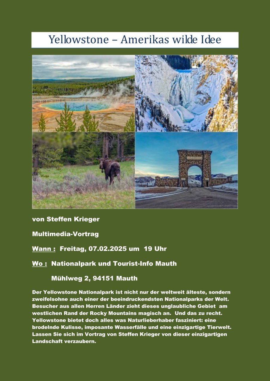 Flyer/Grafik zum Event: Yellowstone – Amerikas wilde Idee am Fr., 07.02.2025 von 19:00 bis 21:00 Uhr