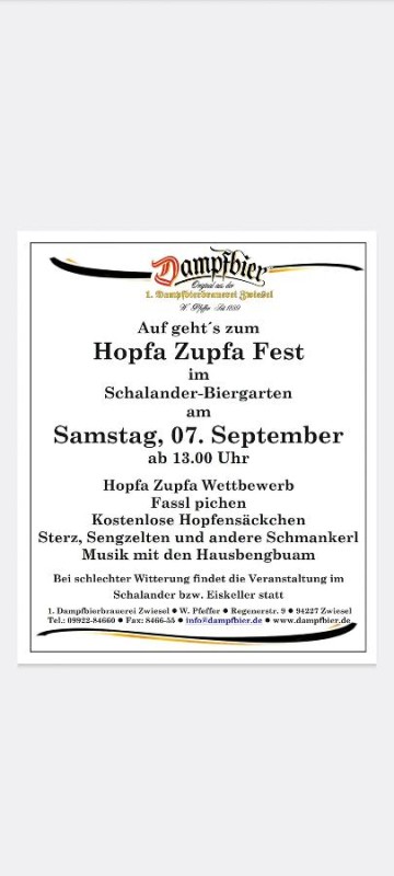 Flyer/Grafik zum Event: Hopfa-Zupfa-Fest am Sa., 07.09.2024 von 13:00 bis 20:00 Uhr