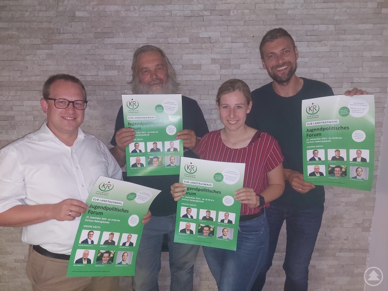 Der Vorstand des KJR freut sich auf den Austausch mit der Jugend. V.L. Armin Wildfeuer (Beisitzer), Karel Kleijn (Beisitzer), Alina Stockinger (stv. Vorsitzende) und Martin Wagner (Vorsitzender)