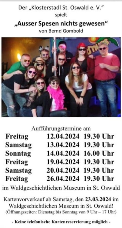 Flyer/Grafik zum Event: Theater Klosterstadl am Fr., 12.04.2024 - Fr., 26.04.2024