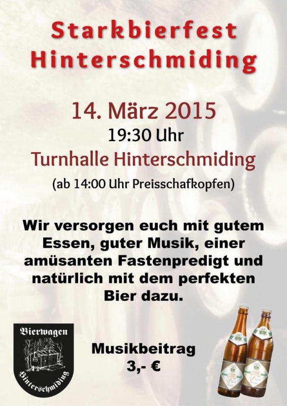 Flyer/Grafik zum Event: Starkbierfest Hinterschmiding am Sa., 14.03.2015