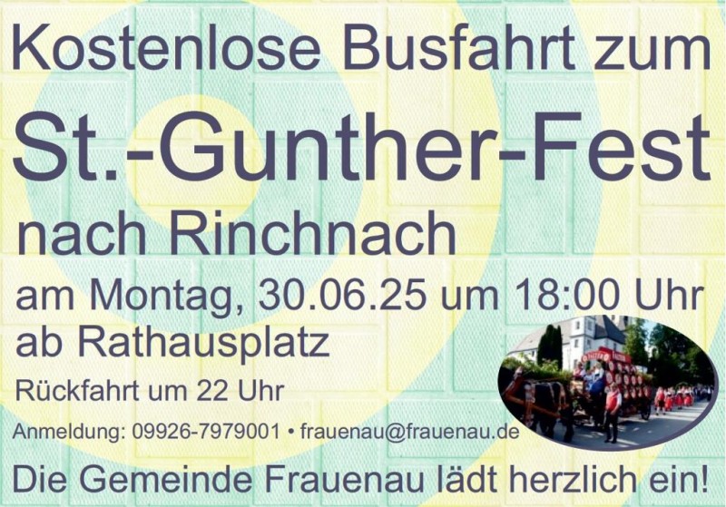 Flyer/Grafik zum Event: Kostenlose Busfahrt zum St.-Gunther-Fest am Mo., 30.06.2025 von 18:00 bis 22:00 Uhr