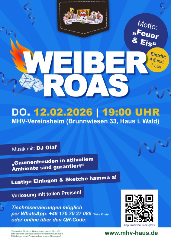 Flyer/Grafik zum Event: Weiberroas MHV 2026 - "Feuer & Eis" am Do., 12.02.2026 ab 19:00 Uhr