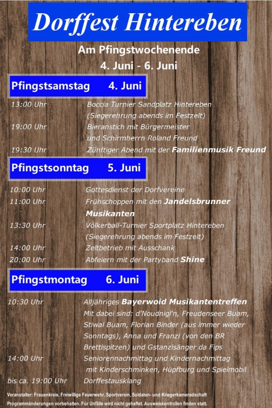 Flyer/Grafik zum Event: Dorffest Hintereben am Sa., 04.06.2022 - Mo., 06.06.2022