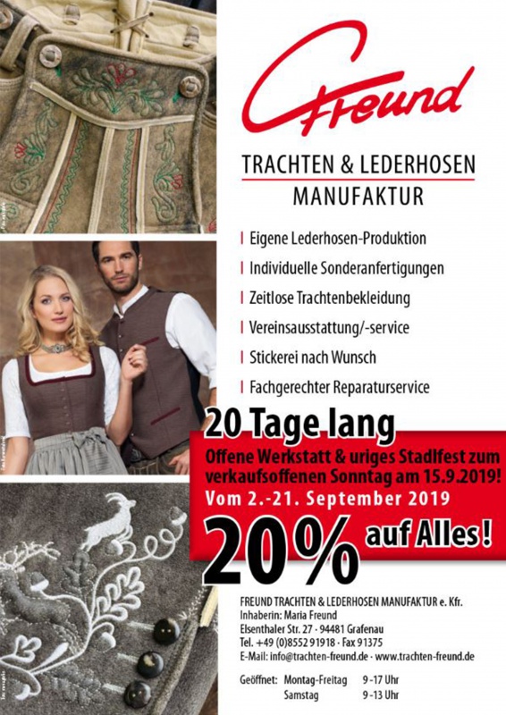 Flyer/Grafik zum Event: 20% Rabatt auf Alles! | Stadlfest mit offener Werkstatt am Mo., 02.09.2019 - Sa., 21.09.2019