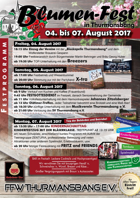 Flyer/Grafik zum Event: Blumenfest in Thurmansbang am Fr., 04.08.2017 - Mo., 07.08.2017