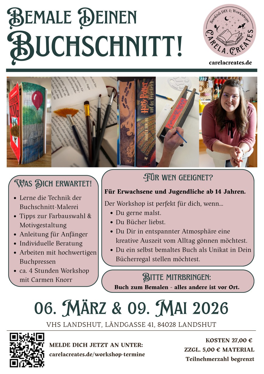 Flyer/Grafik zum Event: Buchschnitt bemalen für Anfänger - kreativer Workshop am Fr., 06.03.2026 ab 16:00 Uhr