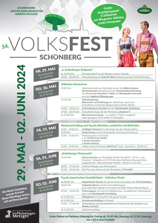 Flyer/Grafik zum Event: 54. Volksfest Schönberg 2024 am Mi., 29.05.2024 - So., 02.06.2024