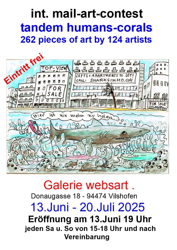 Flyer/Grafik zum Event: Kunstausstellung Mail Art Contest "Mensch und Koralle" am Fr., 13.06.2025 - So., 20.07.2025