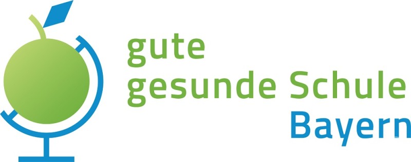 Logo mit gr&uuml;nem Globus und der Aufschrift gute gesunde Schule Bayern.