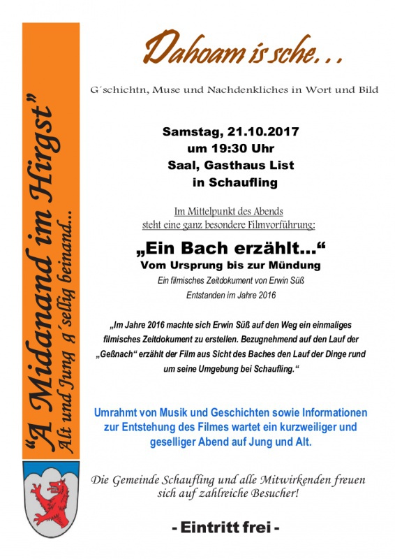 Flyer/Grafik zum Event: "A Mitanand im Hirgst" - Alt und Jung g'sellig beinand... am Sa., 21.10.2017 von 19:30 bis 22:00 Uhr
