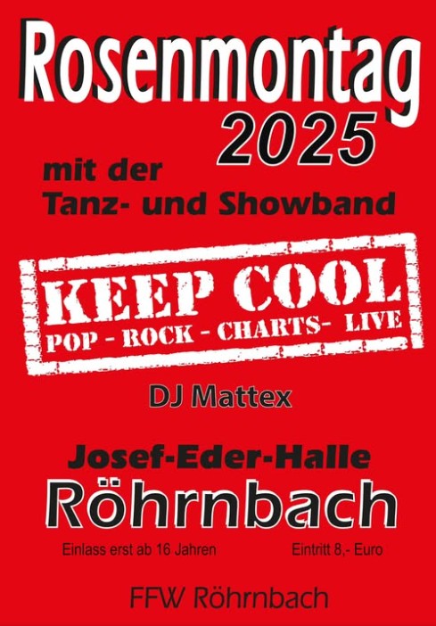 Flyer/Grafik zum Event: Rosenmontagsparty 2025 am Mo., 03.03.2025 von 19:30 bis 02:30 Uhr