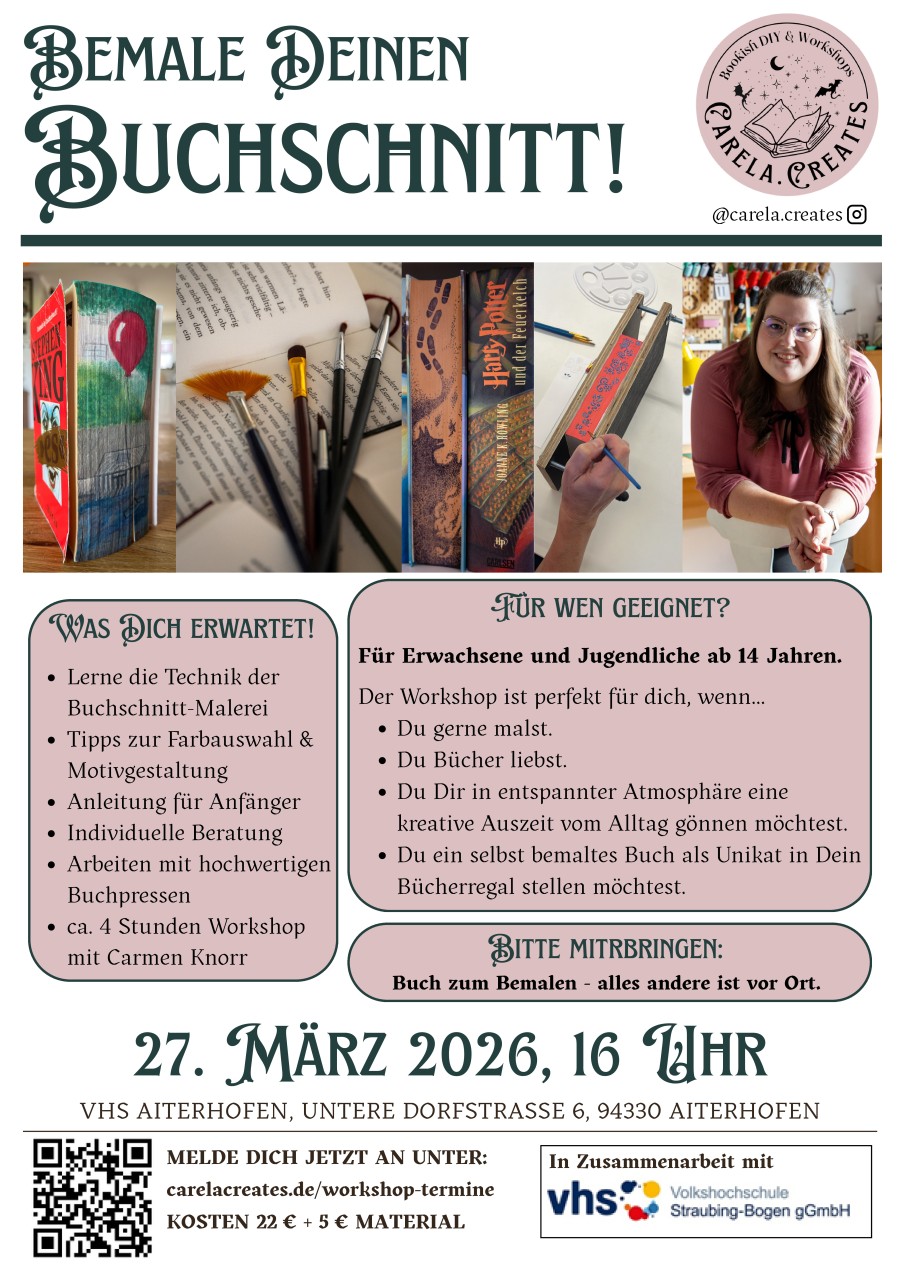 Flyer/Grafik zum Event: Buchschnitt bemalen für Anfänger - kreativer Workshop am Fr., 27.03.2026 ab 16:00 Uhr
