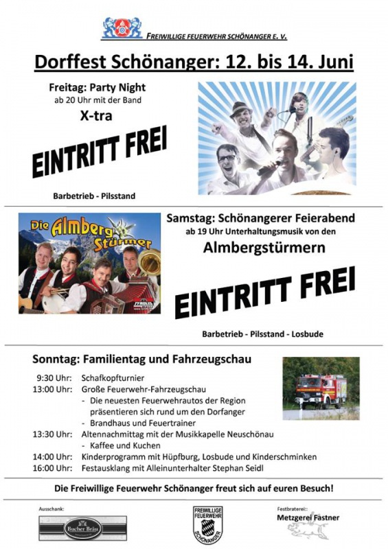 Flyer/Grafik zum Event: Dorffest Schönanger am Fr., 12.06.2015 - So., 14.06.2015