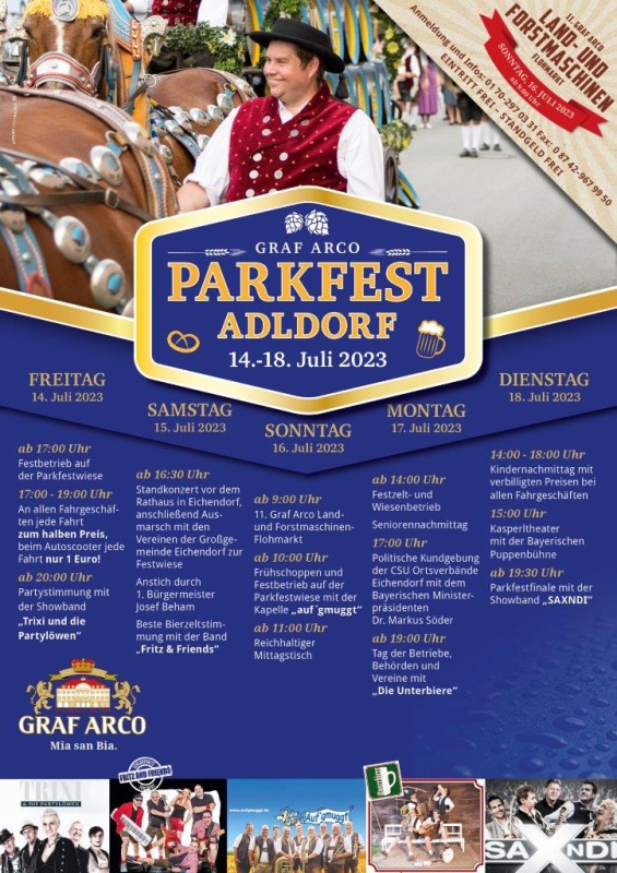 Flyer/Grafik zum Event: Parkfest Adldorf 2023 am Fr., 14.07.2023 - Mo., 17.07.2023