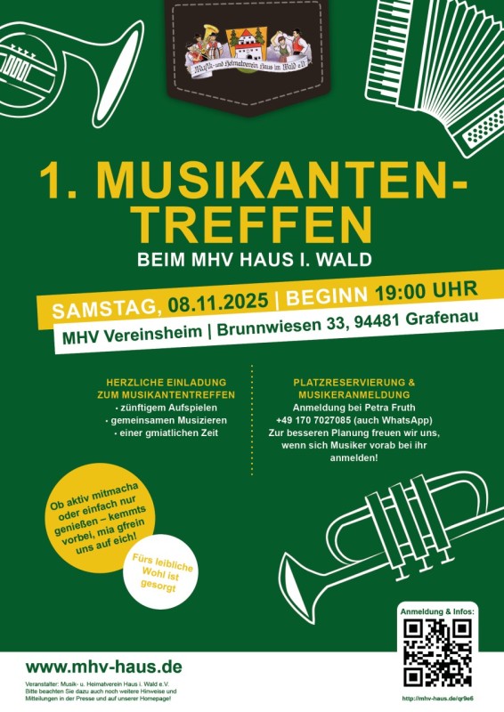 Flyer/Grafik zum Event: 1. Musikantentreffen beim MHV Haus i. Wald 2025 am Sa., 08.11.2025 ab 19:00 Uhr