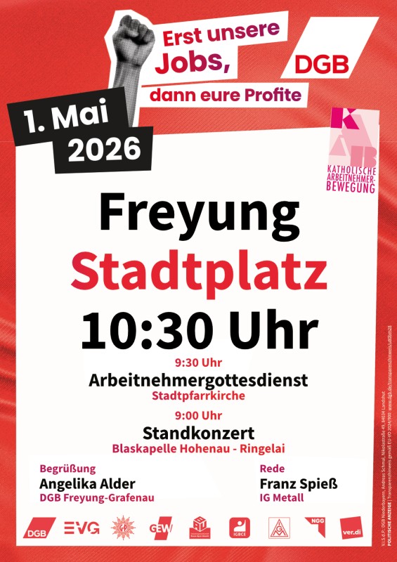 Flyer/Grafik zum Event: Maikundgebung Freyung am Fr., 01.05.2026 ab 10:30 Uhr