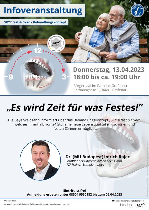 Flyer/Grafik zum Event: Infoveranstaltung zu SKY fast & fixed - Feste Zähne innerhalb von 24 Std. am Do., 13.04.2023 von 18:00 bis 19:00 Uhr