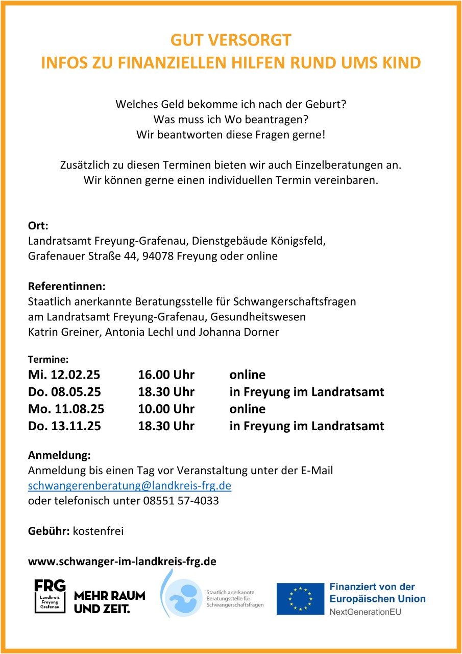Flyer/Grafik zum Event: Gut versorgt- Infos zu finanziellen Hilfen rund ums Kind am Mi., 12.02.2025 - Do., 13.11.2025
