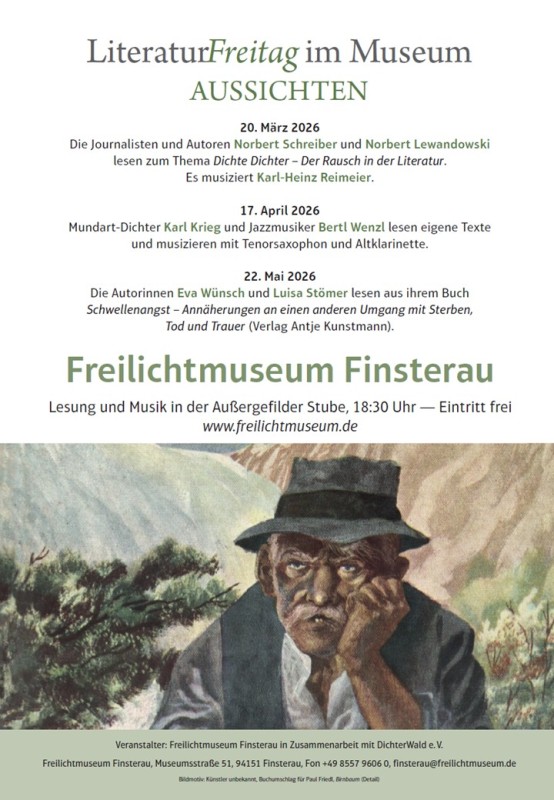 Flyer/Grafik zum Event: LiteraturFreitag im Museum Aussichten am Fr., 20.03.2026 - Fr., 22.05.2026