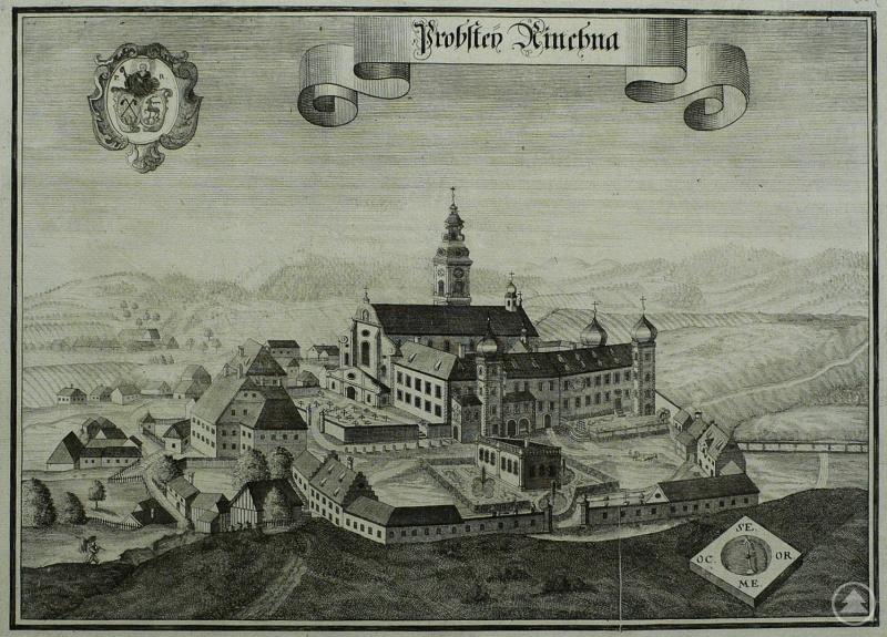 Eine Zeichnung, die das Kloster im 18. Jhd. zeigt.