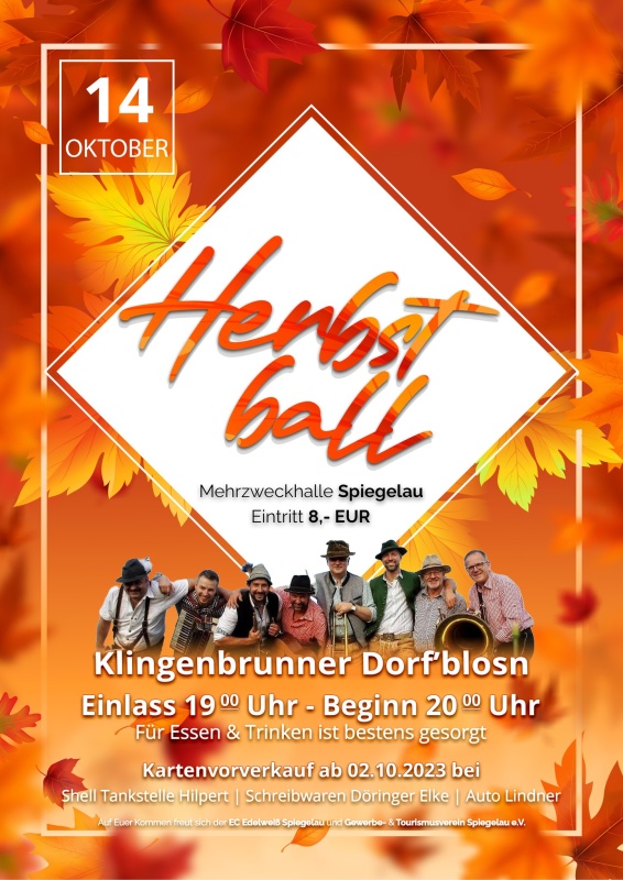 Flyer/Grafik zum Event: Herbstball Spiegelau am Sa., 14.10.2023 ab 20:00 Uhr