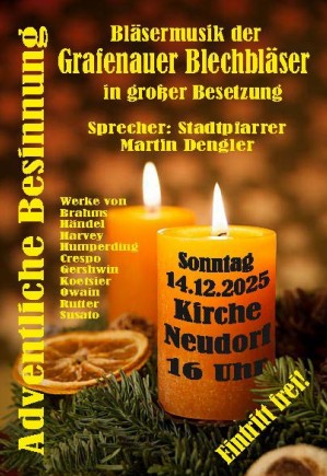 Flyer/Grafik zum Event: Adventliche Besinnung – Bläsermusik zur Adventszeit 2025 am So., 14.12.2025 ab 16:00 Uhr