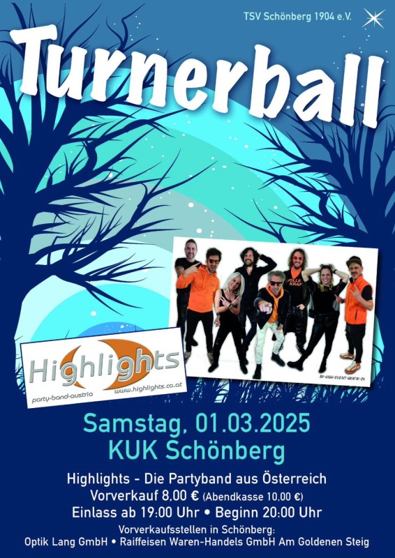 Flyer/Grafik zum Event: Turnerball des TSV Schönberg am Sa., 01.03.2025 ab 19:00 Uhr