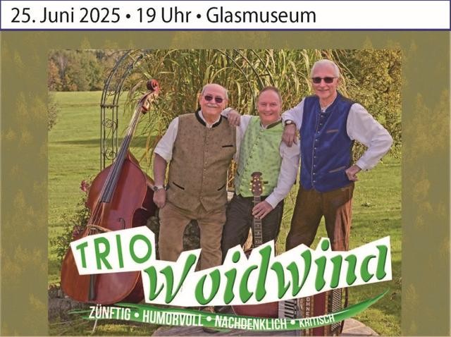 Flyer/Grafik zum Event: Konzert mit dem Trio Woidwind am Mi., 25.06.2025 von 19:00 bis 21:00 Uhr