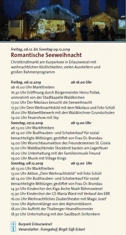 Flyer/Grafik zum Event: Romantische Seeweihnacht am Kurparksee Erlauzwiesel am Fr., 06.12.2019 - So., 08.12.2019 von 13:00 bis 21:00 Uhr