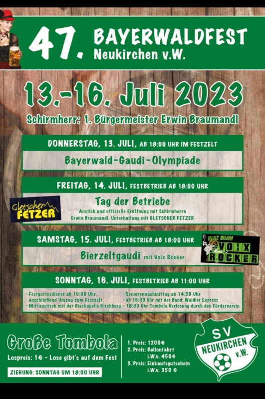Flyer/Grafik zum Event: 47. BAYERWALDFEST Neukirchen am Do., 13.07.2023 - So., 16.07.2023