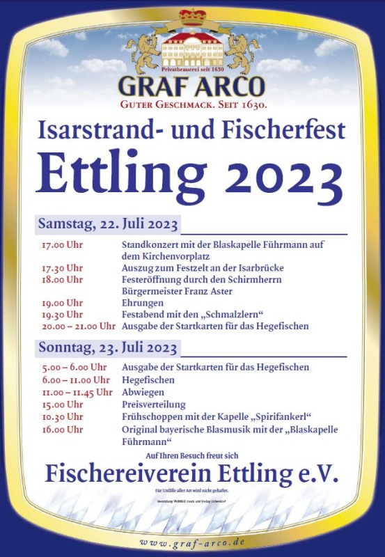 Flyer/Grafik zum Event: Fischerfest Ettling am Sa., 22.07.2023 - So., 23.07.2023