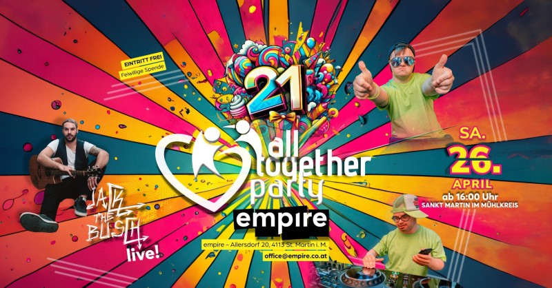 Flyer/Grafik zum Event: 21. All together Party / Jack the Busch live! am Do., 24.04.2025 ab 16:00 Uhr