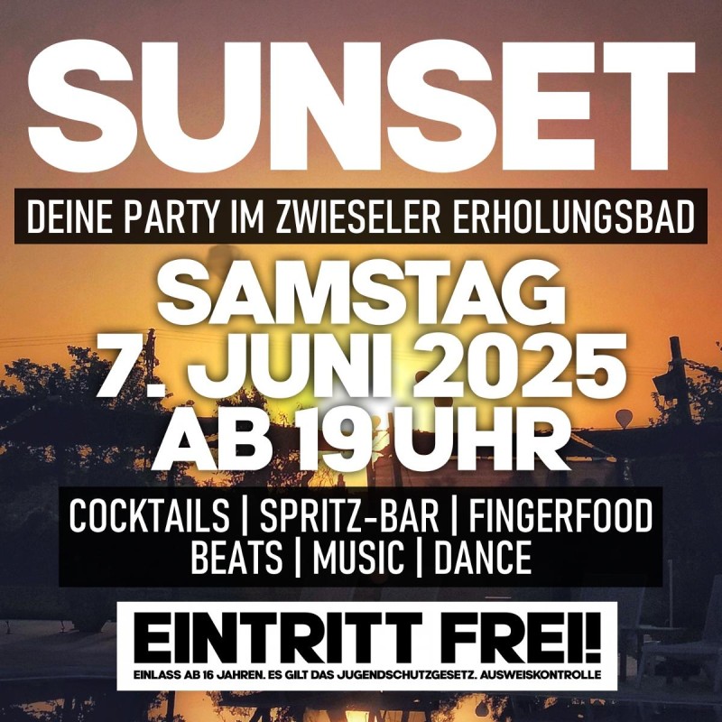 Flyer/Grafik zum Event: Sunset - Sommernachtsparty im ZEB am Mi., 18.06.2025 ab 19:00 Uhr