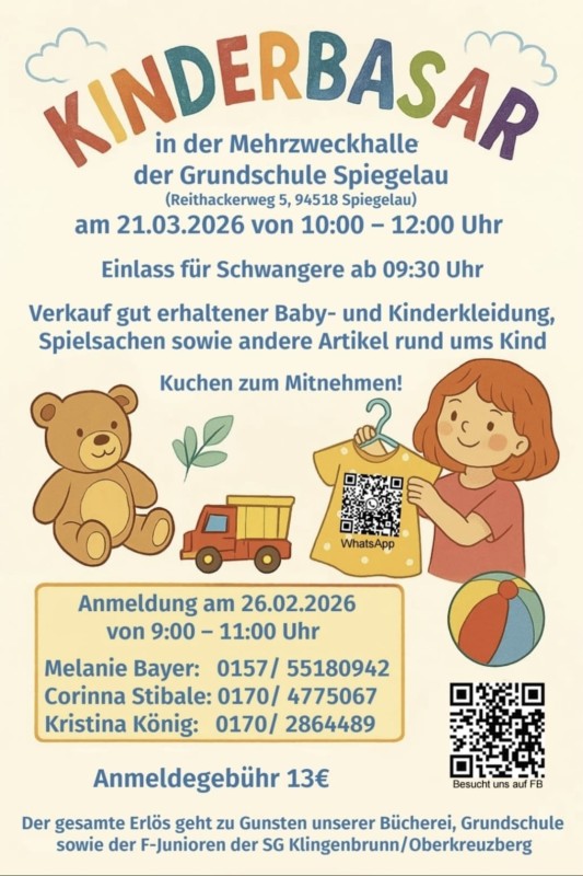 Flyer/Grafik zum Event: Kinderbasar Spiegelau am Sa., 21.03.2026 von 10:00 bis 12:00 Uhr