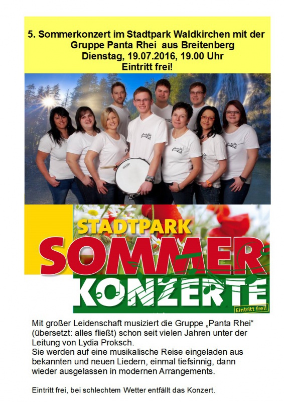 Flyer/Grafik zum Event: Sommerkonzerte am Di., 19.07.2016 ab 19:00 Uhr