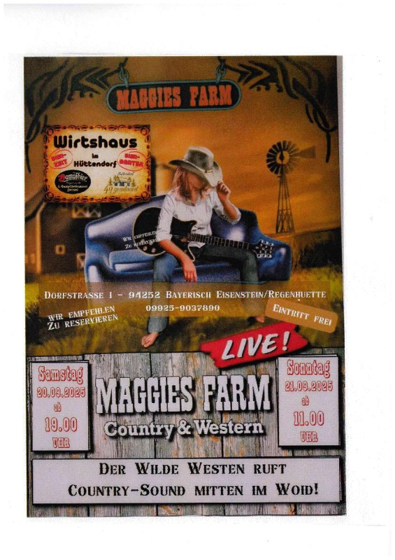Flyer/Grafik zum Event: Country & Western im Wirtshaus Hüttendorf 49° Grand am Sa., 20.09.2025 - So., 21.09.2025