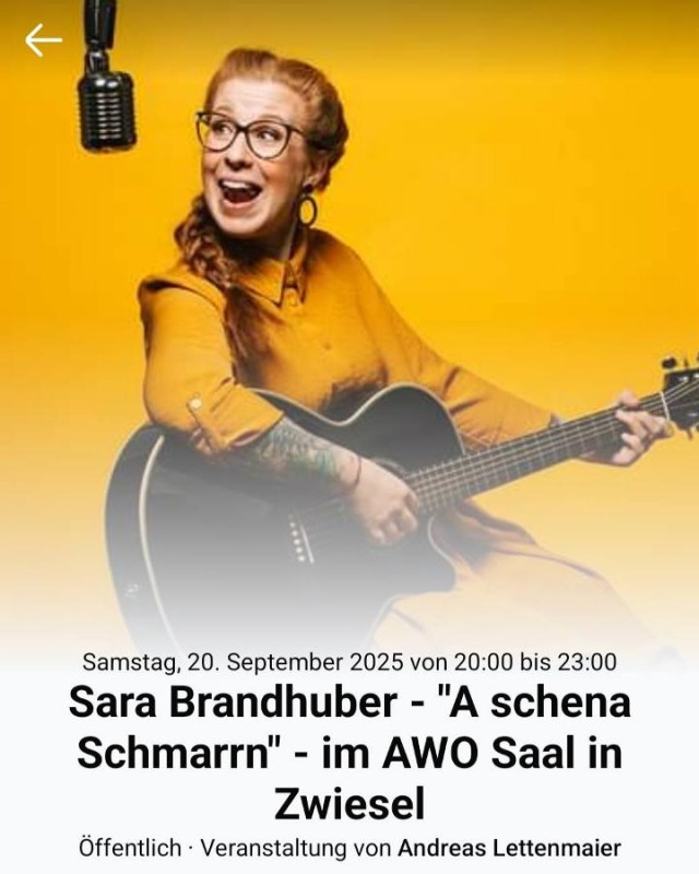 Flyer/Grafik zum Event: Sara Brandhuber am Sa., 20.09.2025 von 20:00 bis 23:00 Uhr