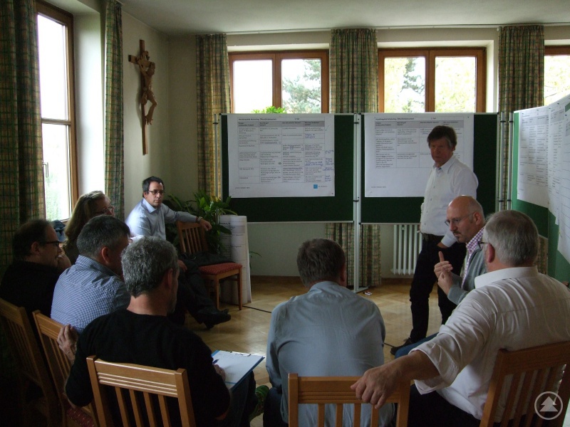 In kleinen Gruppen wurde die Arbeit in den einzelnen Handlungsfeldern (hier HF Wirtschaft und Marketing/Öffentlichkeitsarbeit) beurteilt und neue Ansätze für die Zukunft gefunden.