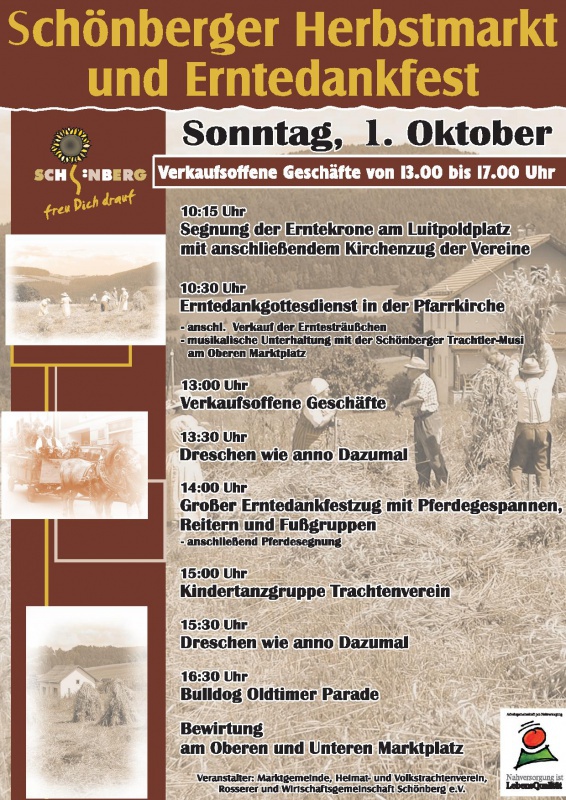 Flyer/Grafik zum Event: Schönberger Herbstmarkt und Erntedankfest am So., 01.10.2017 von 10:15 bis 18:00 Uhr