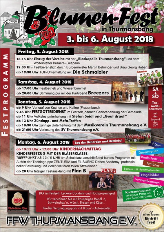 Flyer/Grafik zum Event: Blumenfest Thurmansbang am Fr., 03.08.2018 - Mo., 06.08.2018