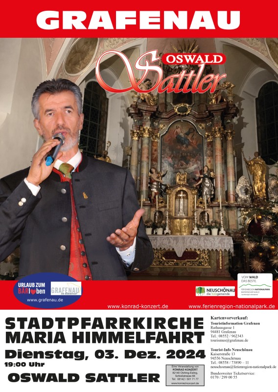 Flyer/Grafik zum Event: OSWALD SATTLER - ADVENTSKONZERT in der Stadtpfarrkirche Maria Himmelfahrt am Di., 03.12.2024 ab 19:00 Uhr