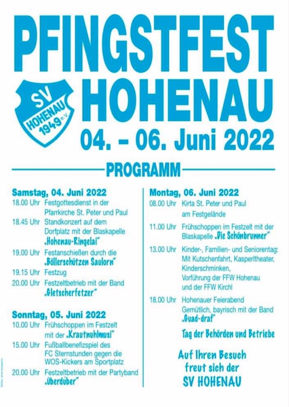 Flyer/Grafik zum Event: Pfingstfest Hohenau am Sa., 04.06.2022 - Mo., 06.06.2022